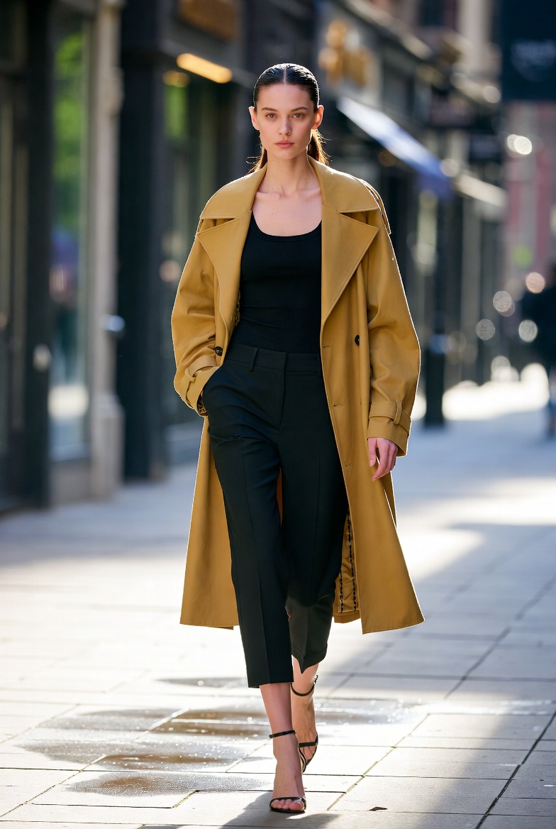 A woman wearing black capri pants in the city
