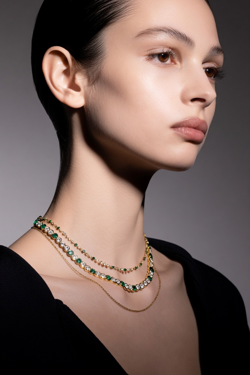 A model wearing a fine gold lock necklace