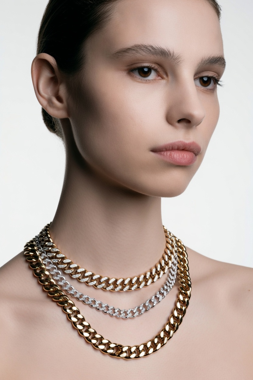 A model wearing a diamond and emerald necklace